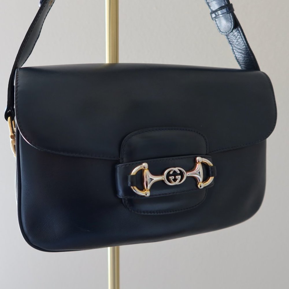 Vintage Gucci Horsebit 1955 Navy Leather Bag